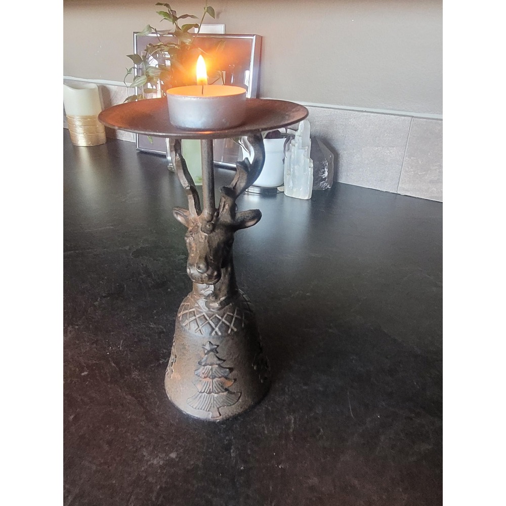 Vintage Cast Metal Reindeer Candle Holder Rustic Lodge Décor Deer‎ Candle Stand - Picture 6 of 7